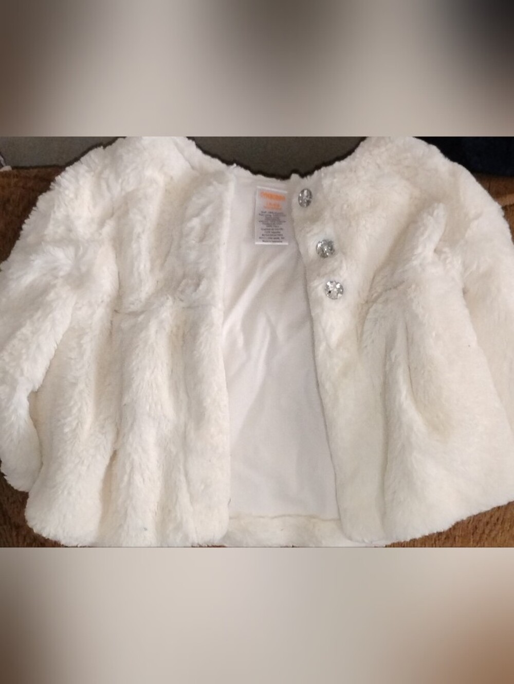 Infant Girls Gymboree Cream Faux Fur Teddy Jacket with Jewel Buttons